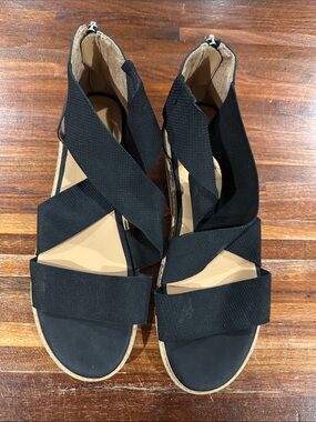 Kelly & Katie Black Crisscross Back-Zip Sandals with Elastic Straps